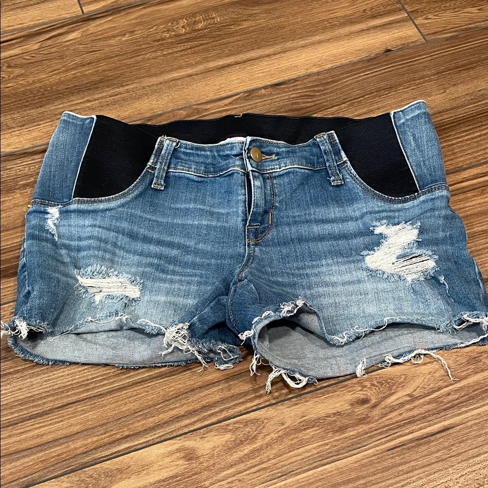 Isabel Maternity Blue Distressed Jean Shorts